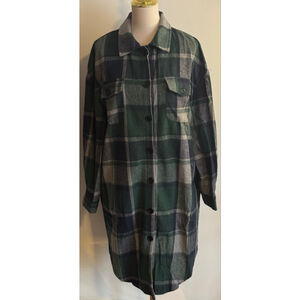 Women's Unbranded Green Navy Plaid Longline Shacket 14W